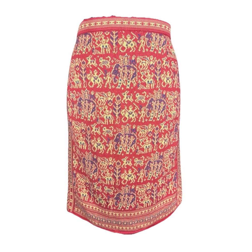 Peruvian Connection SM Pencil Skirt Pima Cotton Pink Beige Blue Animal Jacquard